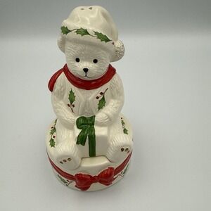 Lenox Christmas Teddy Bear w Package Salt & Pepper Shaker Set Holiday 2003